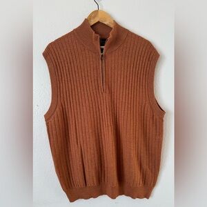 Robert Talbott Men’s Spence Copper Ribbed Knit 1/4 Zip Vest Top X-Large